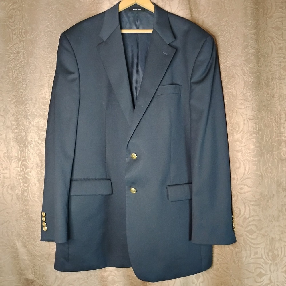 Chaps Blazer Jacket Mens 46R Navy Blue Gold Button Sport Coat Wool‎ -9